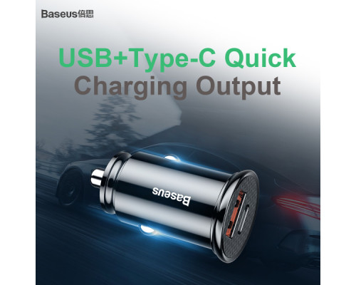 Автомобільний зарядний пристрій Baseus Circular Plastic QC 4.0 + PD3.0 30W USB + Type-C 5A Чорний